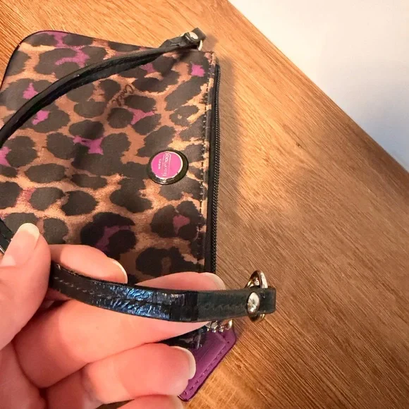 Coach Leopard-Print Wristlet in Brown and Purple - Picture 5 of 9